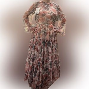 Mac Duggal High Neck Balloon Long Sleeve Midi Dress   Size 12   Color: Multi